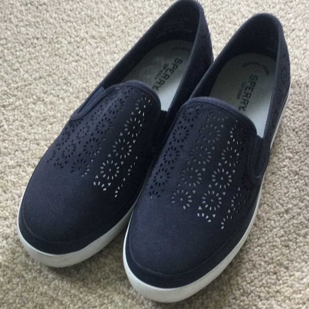 Sperry Top-siders in navy blue.  8.5